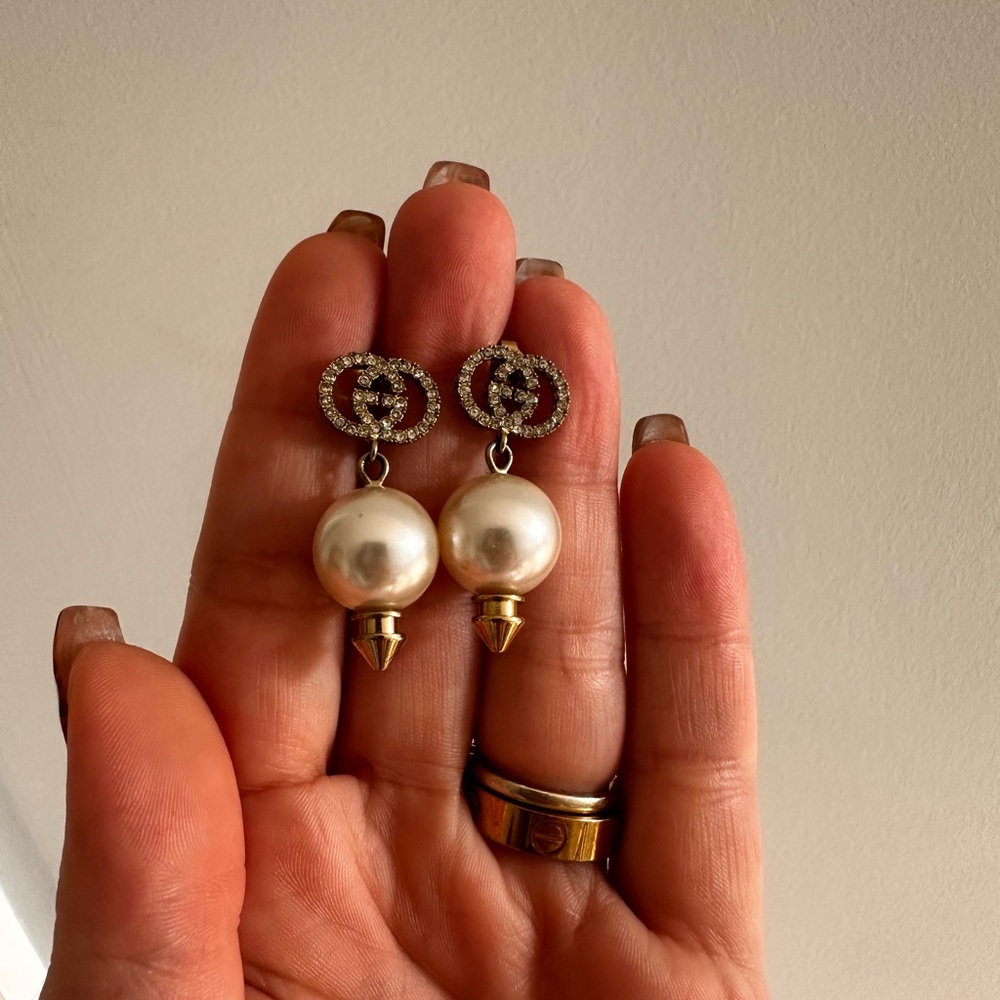 Gucci Gold and Silver Pearl Drop Earrings